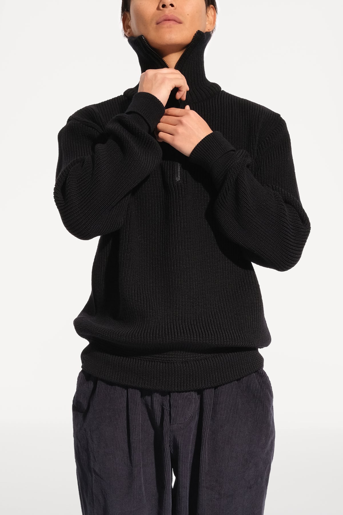 oftt - 04 - half-zip heavy knit  jumper - black - merino wool - image 2
