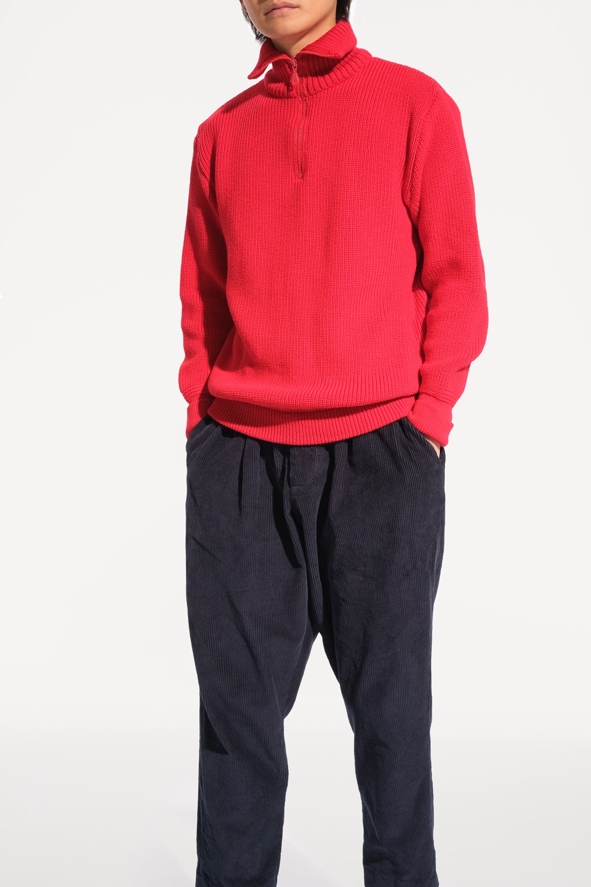 oftt - 04 - half-zip heavy knit  jumper - red - merino wool - image  4