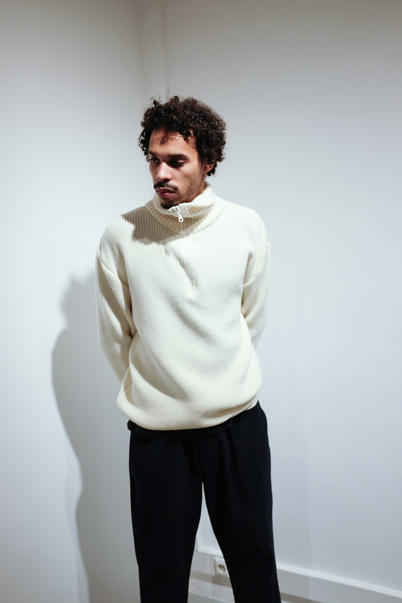 oftt - 04 - half-zip heavy knit  jumper - white - merino wool - image 7